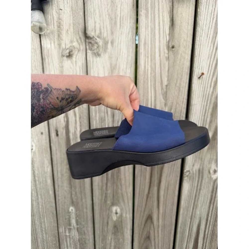 Vintage Brats 90s Mootsies Tootsies Platform Sandals Womens 9 Navy Blue Wedge